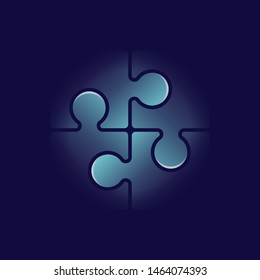 Puzzle Pieces On Dark Blackout Background - Concept For Teamwor, Marketing, Strategy, Communications