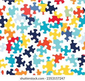 Puzzle Pieces on a Flat White Background Vector, in the Style of Colorful Patterns, Minimalist Grids, Illusory Tessellations, Vintage Graphic Design, Sleek and Stylized, Colorful, Repeating Pattern