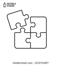 Puzzle pieces. Outline vector icon with editable strokes