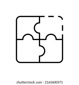 Puzzle pieces. Outline vector icon with editable strokes