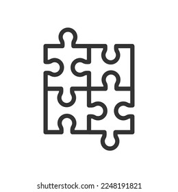 Puzzle pieces outline vector icon isolated on white background. Jigsaw stock illustration