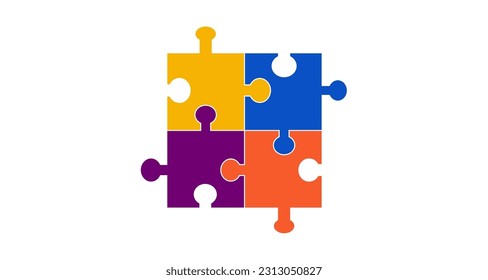 Puzzle pieces, outline vector icon with editable strokes 
