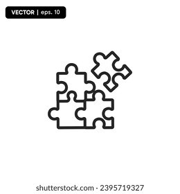 Puzzle pieces. Outline vector icon with editable strokes