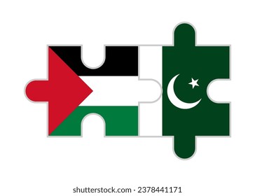 puzzle pieces of palestine and pakistan flags. vector illustration isolated on white background