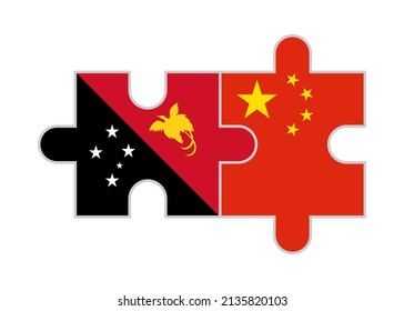 puzzle pieces of papua new guinea and china flags. vector illustration isolated on white background	