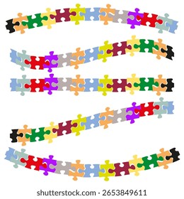 Puzzle pieces pattern. Wavy stripe Vector. Connected element illustration. Abstract colorful background
