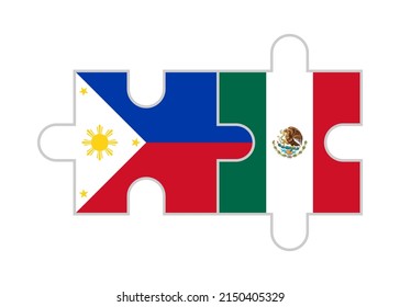 piezas de rompecabezas de filipinas y banderas de méxico. ilustración vectorial aislada en fondo blanco