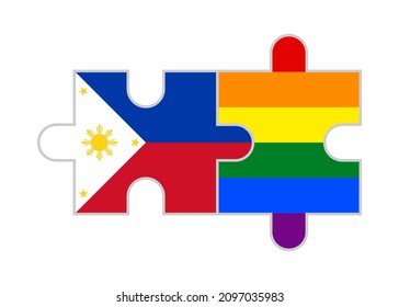 puzzle pieces of philippines and rainbow flags. vector illustration isolated on white background
