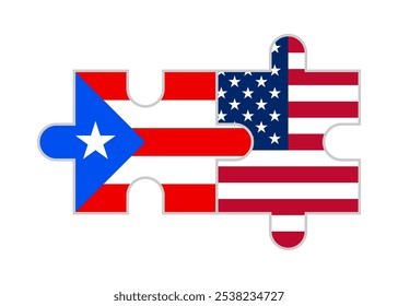 puzzle pieces of puerto rico and united states flags. vector illustration isolated on white background