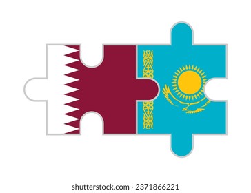 puzzle pieces of qatar and kazakhstan flags. vector illustration isolated on white background