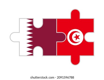 puzzle pieces of qatar and tunisia flags. vector illustration isolated on white background
