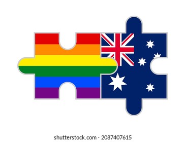 rompecabezas de banderas arcoiris y australia. ilustración vectorial aislada en fondo blanco
