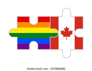 puzzle pieces of rainbow and canada flags. vector illustration isolated on white background