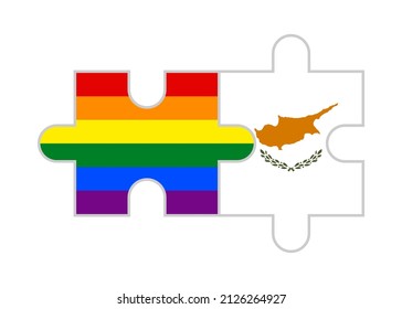 puzzle pieces of rainbow and cyprus flags. vector illustration isolated on white background