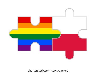 puzzle pieces of rainbow and poland flags. vector illustration isolated on white background
