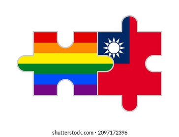 puzzle pieces of rainbow and taiwan flags. vector illustration isolated on white background
