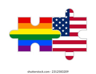 puzzle pieces of rainbow and usa flags. vector illustration isolated on white background