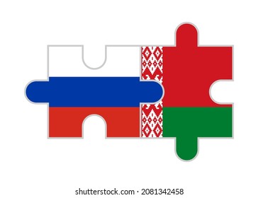 puzzle pieces of russia and belarus flags. vector illustration isolated on white background
