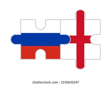 puzzle pieces of russia and england flags. vector illustration isolated on white background