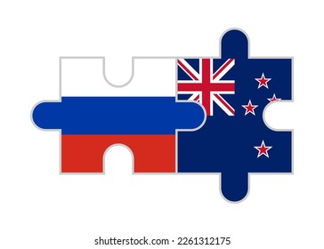 puzzle pieces of russia and new zealand flags. vector illustration isolated on white background