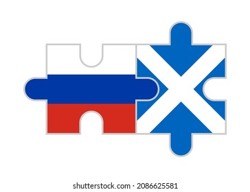 puzzle pieces of russia and scotland flags. vector illustration isolated on white background