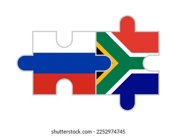 puzzle pieces of russia and south africa flags. vector illustration isolated on white background