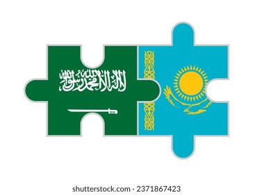 puzzle pieces of saudi arabia and kazakhstan flags. vector illustration isolated on white background