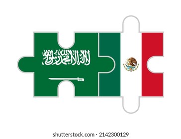 puzzle pieces of saudi arabia and mexico flags. vector illustration isolated on white background