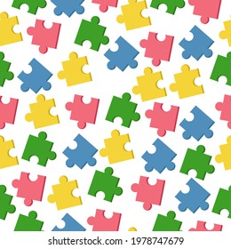 puzzle pieces seamless pattern, bright details scattered on a white background vector illustration