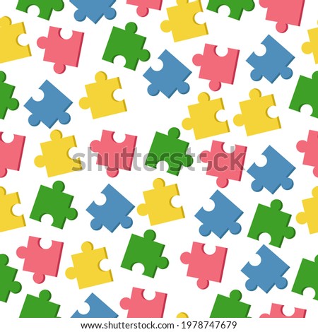 puzzle pieces seamless pattern, bright details scattered on a white background vector illustration