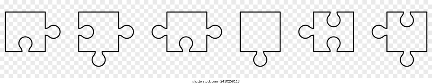 Puzzle pieces set icons. Game with details. Vector illustration isolated on transparent background

