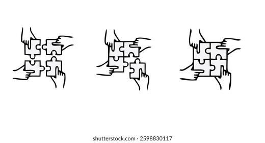 Puzzle pieces set isolated on white background. Jigsaw art. Game with details. Vector design templates. Business presentation concept. Illustration.