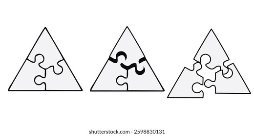 Puzzle pieces set isolated on white background. Jigsaw art. Game with details. Vector design templates. Business presentation concept. Illustration.