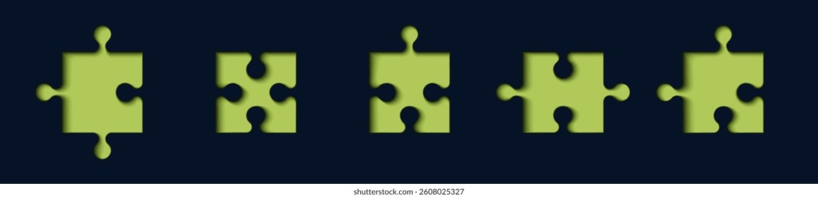 Puzzle pieces set isolated. Vector illustration. Jigsaw puzzle game. Black and green color.