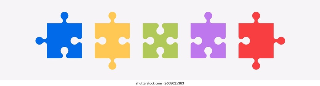 Puzzle pieces set isolated. Vector illustration. Jigsaw puzzle game. Blue color. Bright colors.