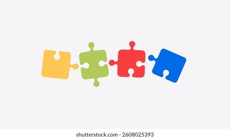 Puzzle pieces set isolated. Vector illustration. Jigsaw puzzle game. Four fragments are connected. Problem solution, working in a team concept. Infographic template. Bright colors.