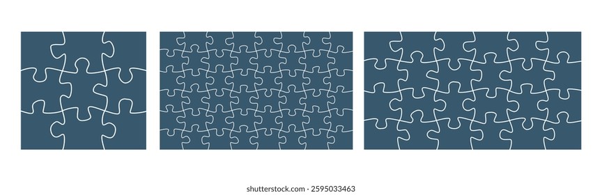 Puzzle pieces set. Jigsaw puzzle with 9, 24, 48 pieces. Jigsaw puzzle template.