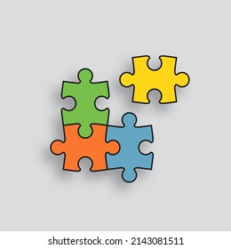 Puzzle pieces set. Jigsaw grid. Thinking mosaic game with 4 details. Simple background with separate shapes. Laser cut frame. Seamless bussines banner. Vector illustration.