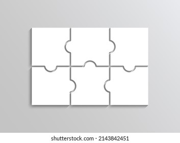 Puzzle Pieces Set. Jigsaw Grid. Thinking Mosaic Game With Separate Details. Simple Background With 6 Shapes. Laser Cut Frame. Bussines Banner. Vector Illustration.