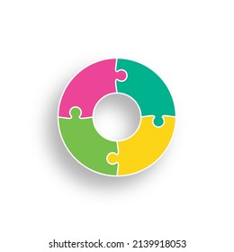 Puzzle pieces set. Jigsaw grids in round shape. Scheme for thinking game. Simple mosaic background with 4 separate shapes. Cutting template with details. Frame tiles. Vector illustration.