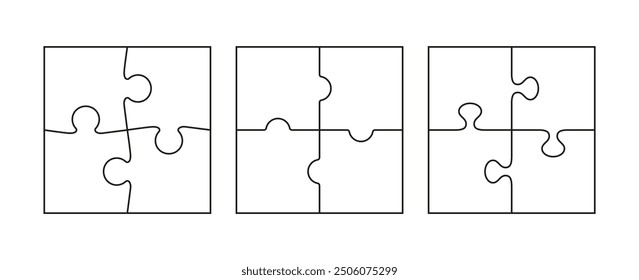 Conjunto de piezas de rompecabezas. Esquema para el juego del pensamiento. Colección de las rejillas del rompecabezas del esquema. Fondo de mosaico simple con detalles separados. Cortando Plantilla. Ilustración vectorial.