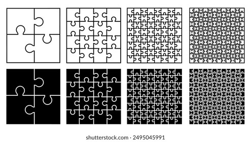 Puzzle pieces set, template puzzle jigsaw isolated, puzzles grid collection