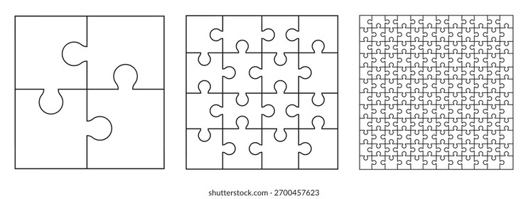 Puzzle pieces set, template puzzle jigsaw isolated, puzzles grid black collection