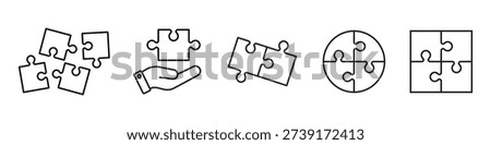 Puzzle pieces set, template puzzle jigsaw isolated, outline puzzles grid icon