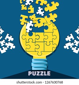 puzzle pieces in shape light bulb