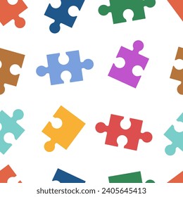Las piezas de rompecabezas dan forma a un patrón impecable. Diseño vectorial simple. Fondo colorido para los niños, juego, trabajo en equipo, solución, hobby.