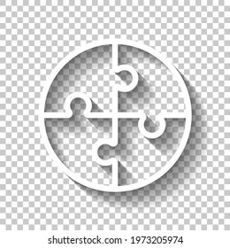 Puzzle pieces, simple icon. White linear icon with editable stroke and shadow on transparent background