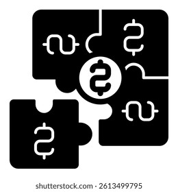 Puzzle with pieces solid icon, money trouble concept. Vector graphics. Logic game bar sign on white background, glyph style mobile or design