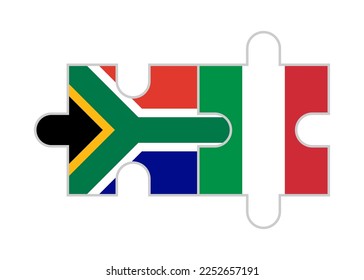 puzzle pieces of south africa and italy flags. vector illustration isolated on white background