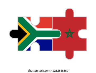 puzzle pieces of south africa and morocco flags. vector illustration isolated on white background